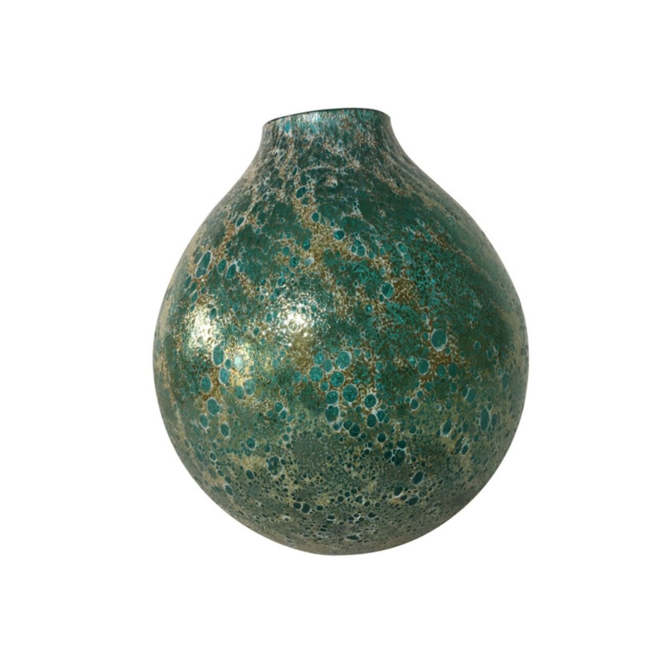 CC Home Furnishings 13" Green Distressed Finish Glass Pot Decorative Vase
